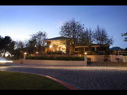 main entrance of banquet center at night